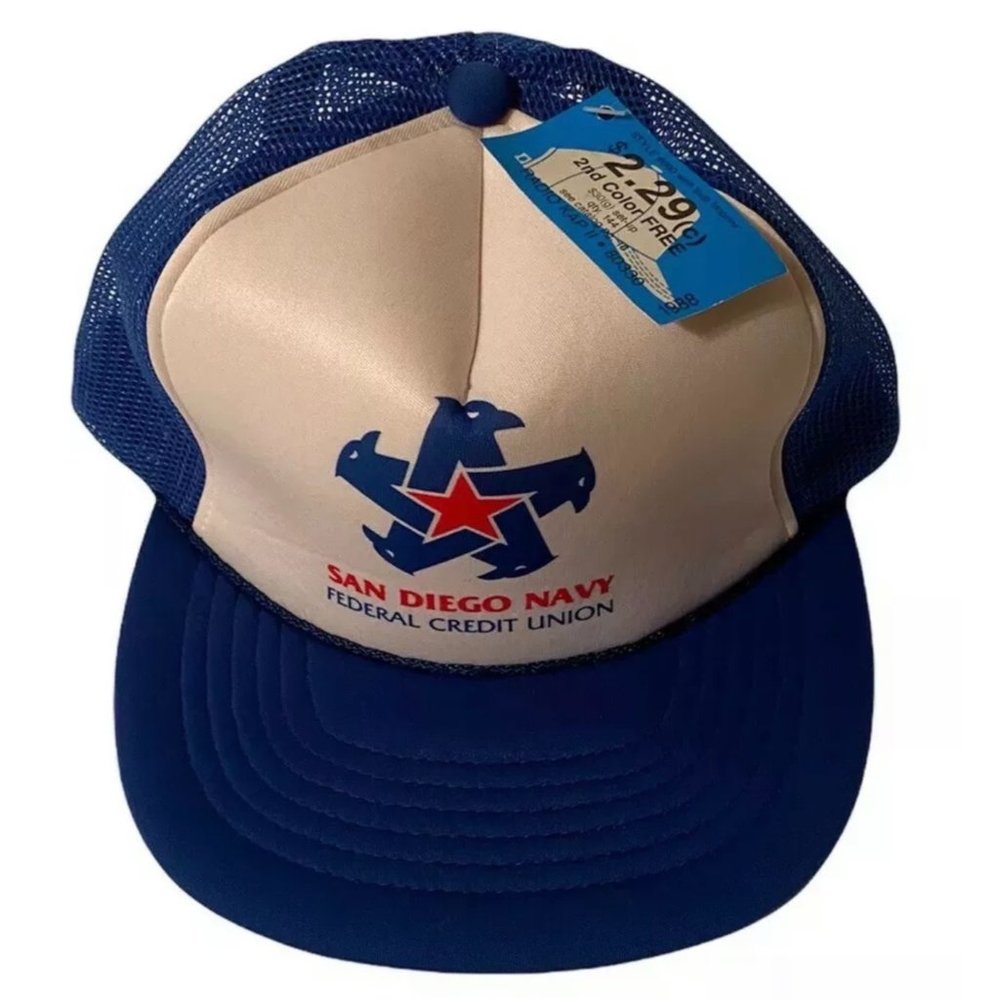Vintage San Diego NAVY Federal Credit Union NFCU Hat Snapback Cap Blue USA